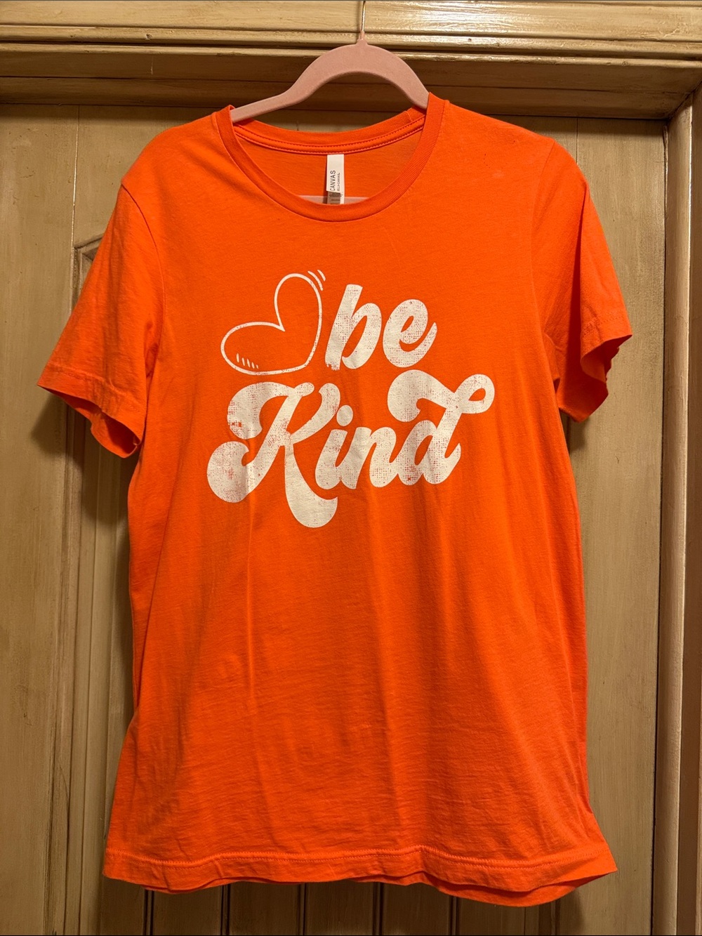 Bella Canvas Orange 'Be Kind' Short Sleeve Tee - White Script